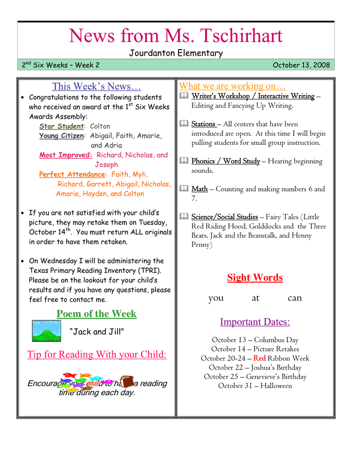 Kindergarten Newsletter Template download free documents for PDF