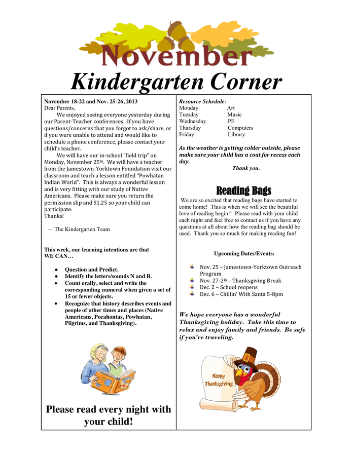 Kindergarten Newsletter Template download free documents for PDF