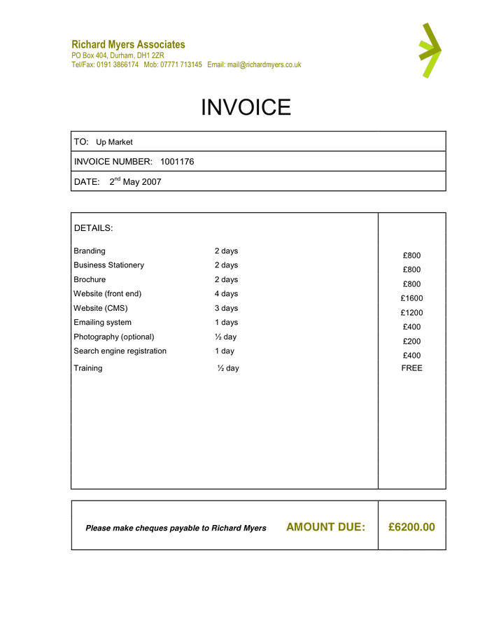 Sample Of A Invoice