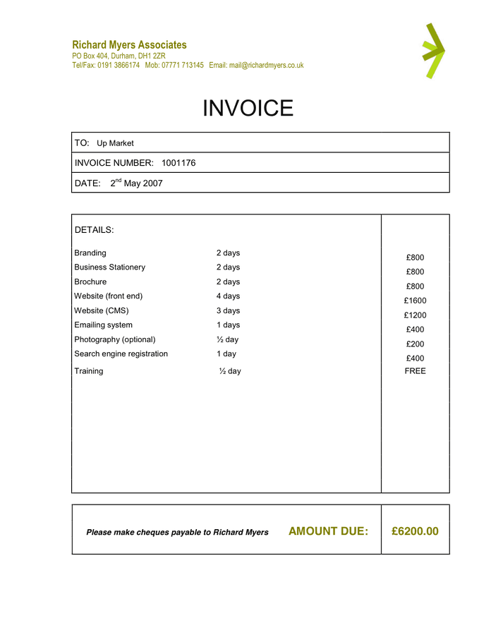 INVOICE Sample in Word and Pdf formats