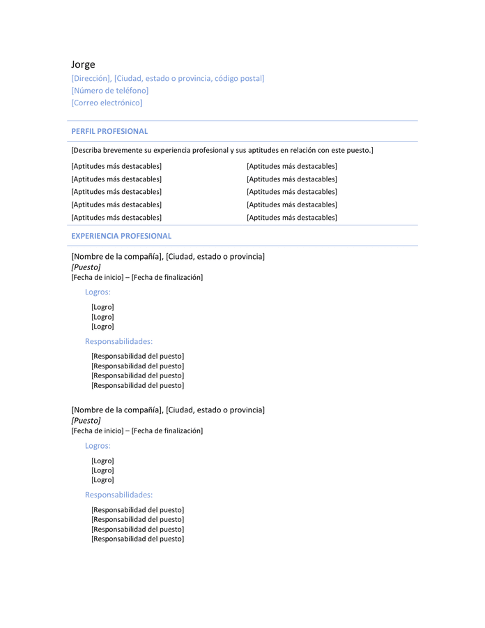 Chronological Resume Template - download free documents for PDF, Word ...