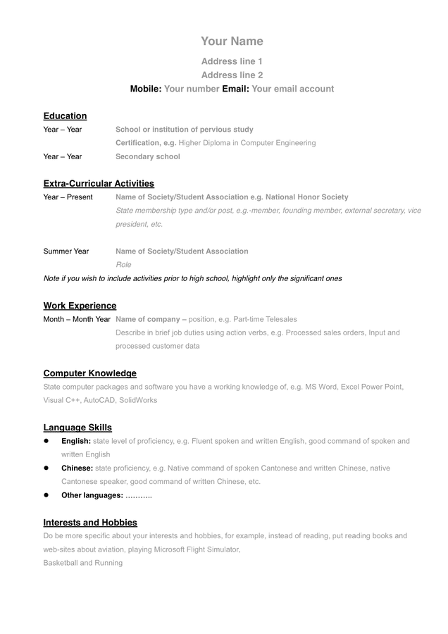 Student CV Template In Word And Pdf Formats