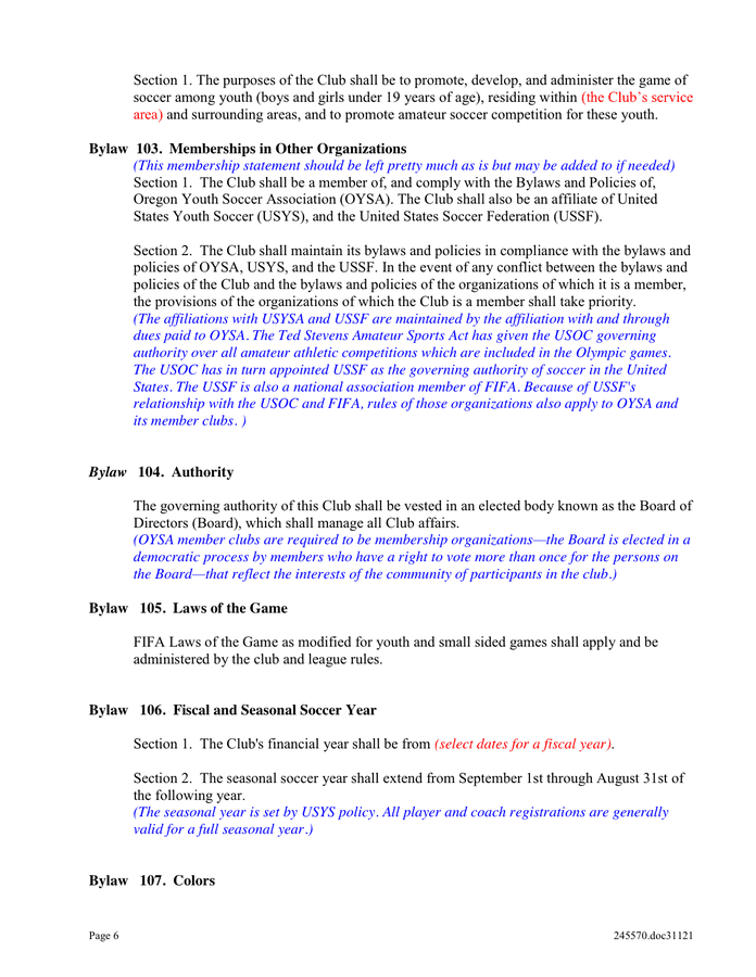Club Bylaws Template In Word And Pdf Formats Page 6 Of 22