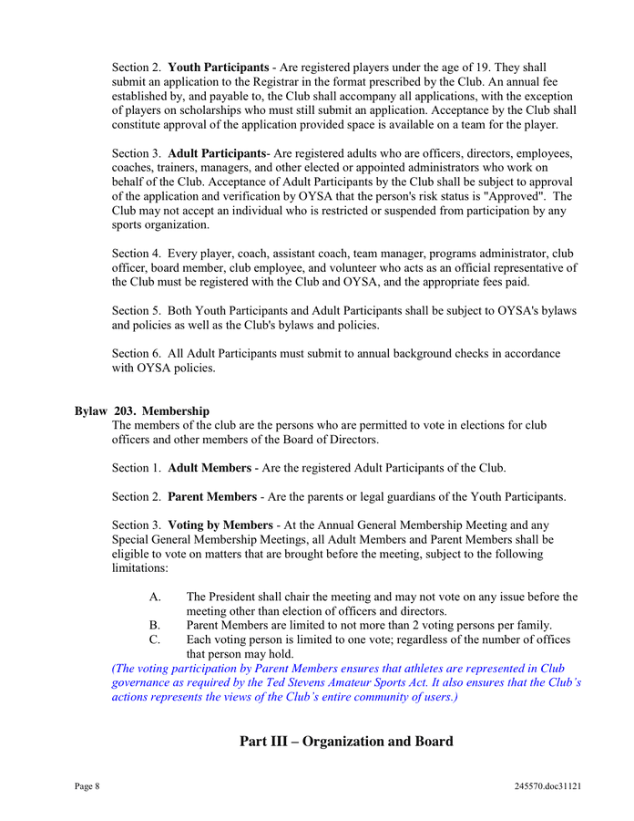 Club Bylaws Template in Word and Pdf formats page 8 of 22