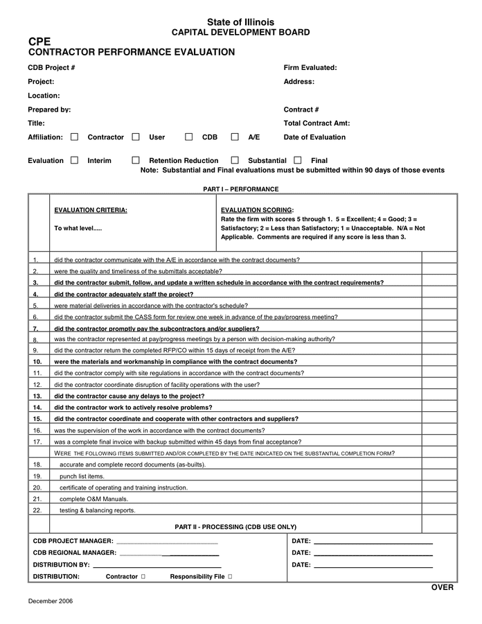 Construction Contractor Evaluation Form Sample Forms Gambaran