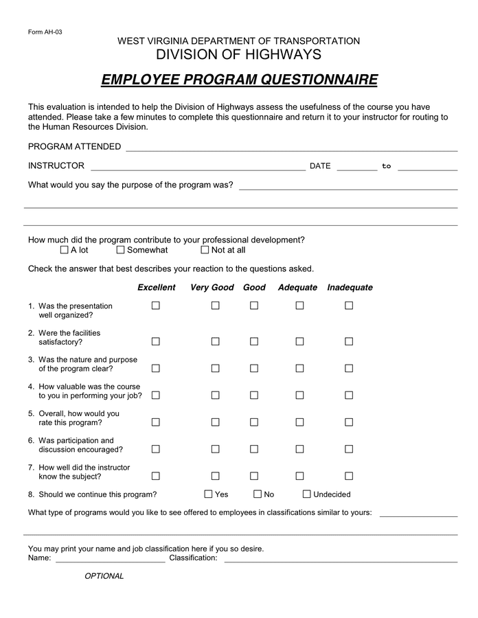 Employee Evaluation Form in Word and Pdf formats