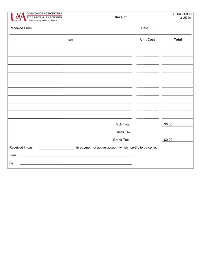 Receipt template in Word and Pdf formats