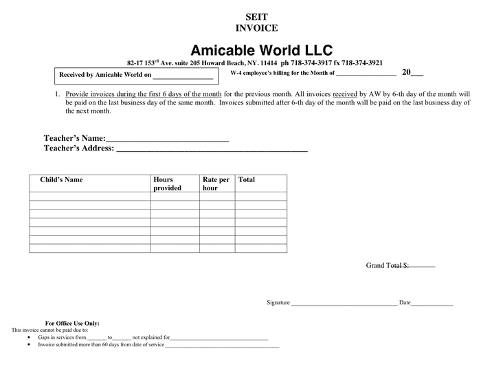 sample invoice template