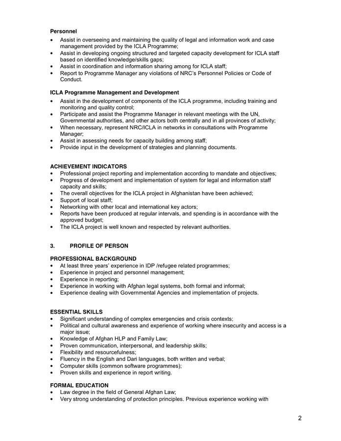 JOB DESCRIPTION In Word And Pdf Formats Page 2 Of 3