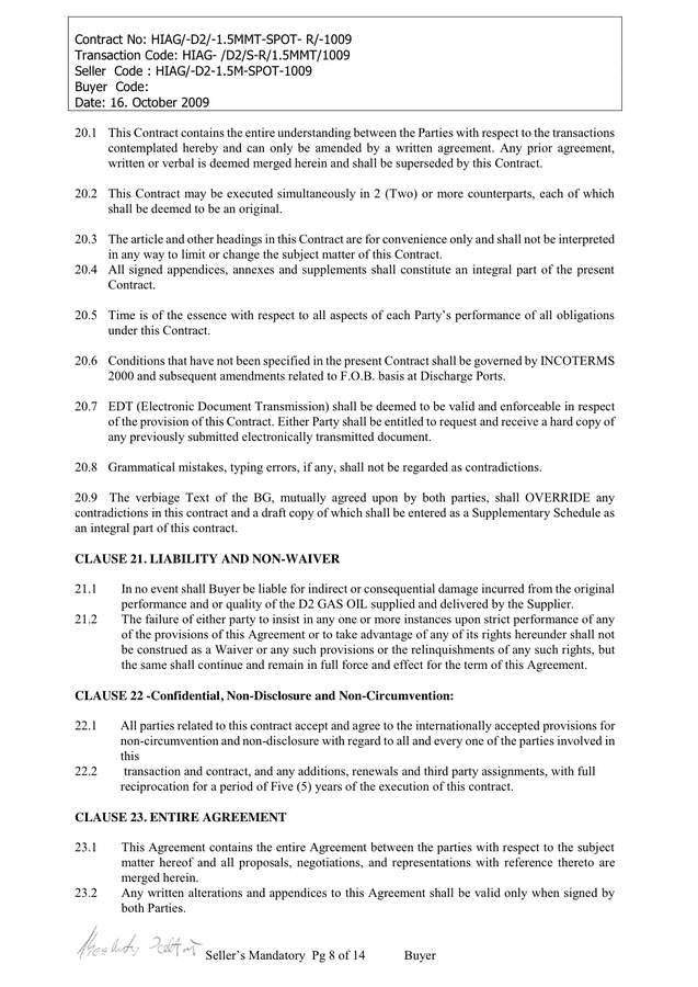 SALES/PURCHASE CONTRACT in Word and Pdf formats - page 8 of 14