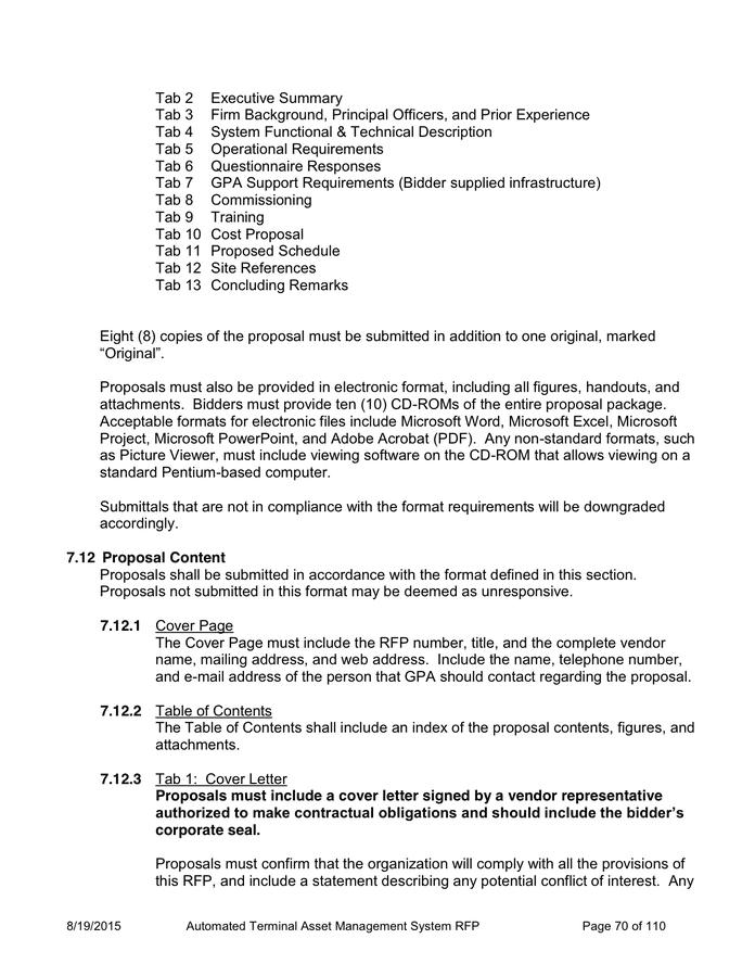 REQUEST FOR PROPOSAL PROCEDURES in Word and Pdf formats - page 70 of 110