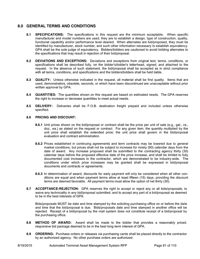 REQUEST FOR PROPOSAL PROCEDURES in Word and Pdf formats - page 81 of 110