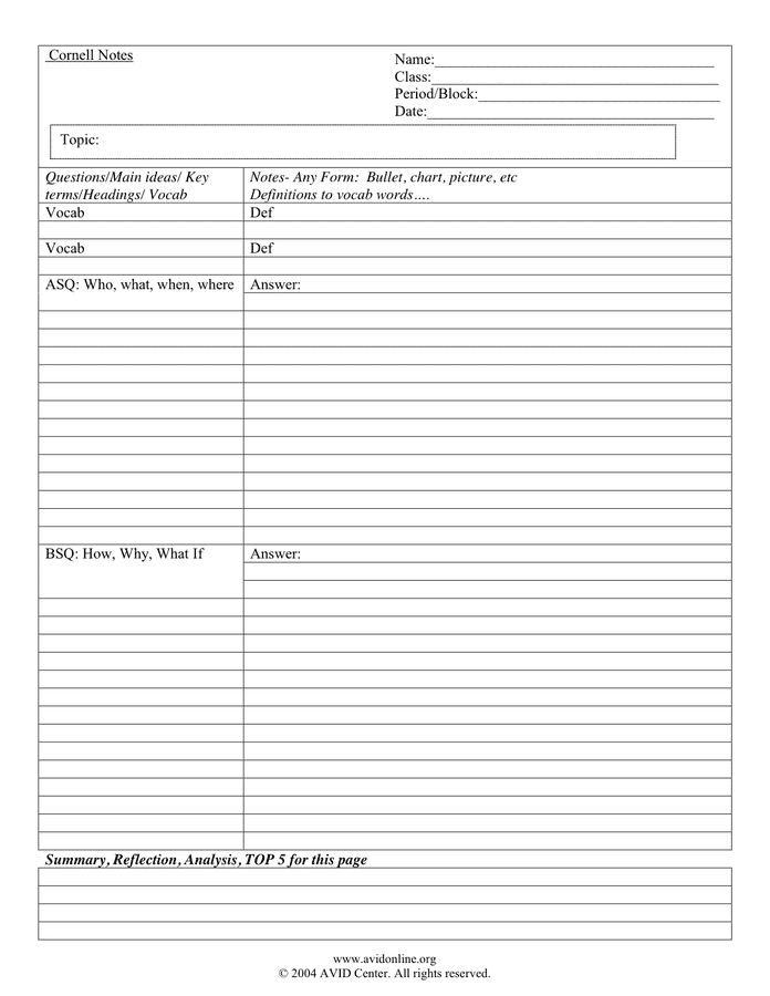 Onenote Cornell Notes Template