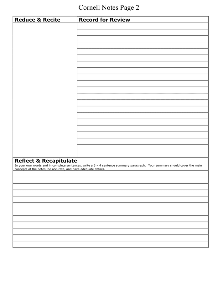 Cornell Notes Template in Word and Pdf formats - page 2 of 2