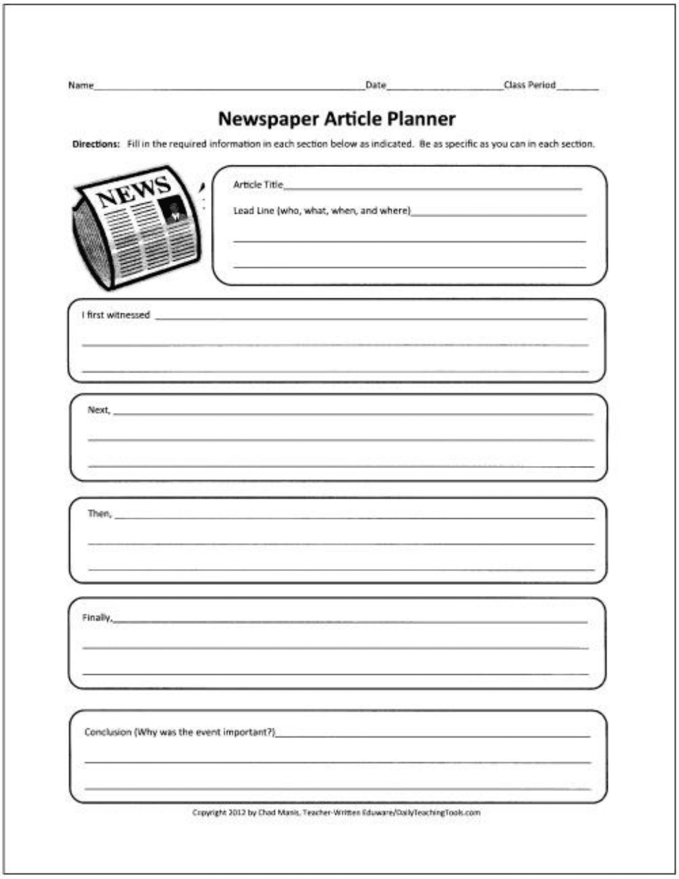 newspaper article template word free download