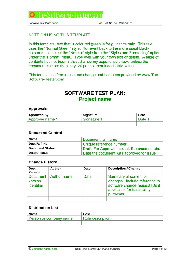 Test Plan Template download free documents for PDF, Word and Excel