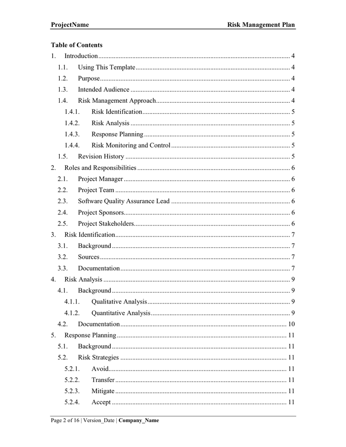 Risk Management Plan Template in Word and Pdf formats - page 2 of 16