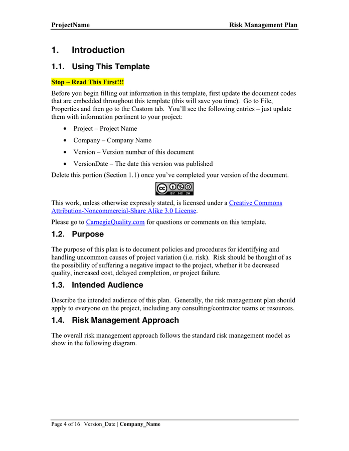 Risk Management Plan Template in Word and Pdf formats - page 4 of 16