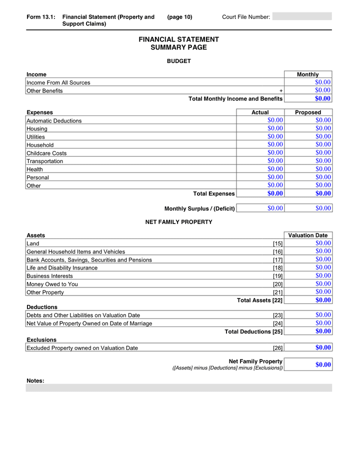 Financial Statement Sample in Word and Pdf formats - page 10 of 12