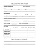 APPLICATION FOR EMPLOYMENT Sample Form page 1 preview