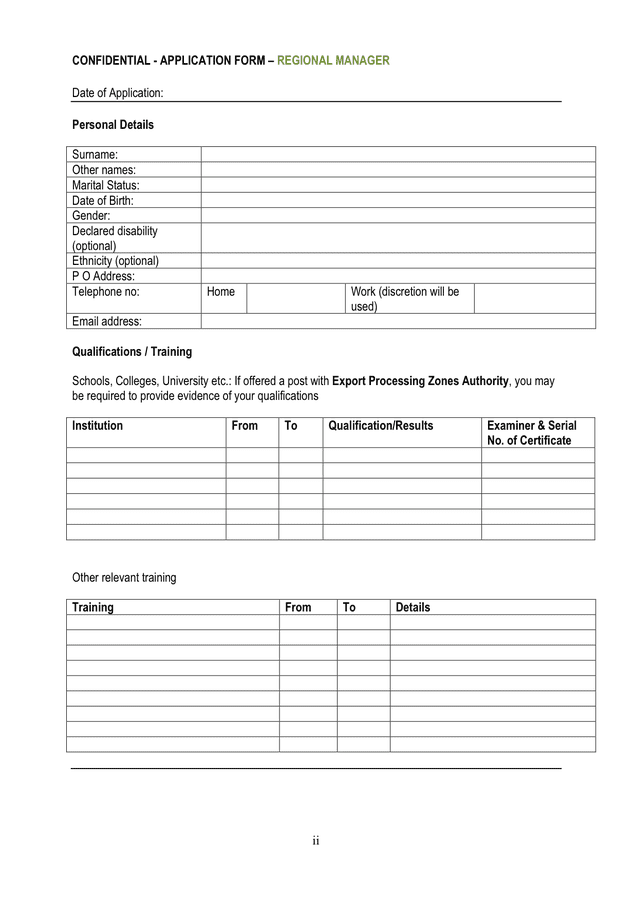 Job Application Form in Word and Pdf formats - page 2 of 5
