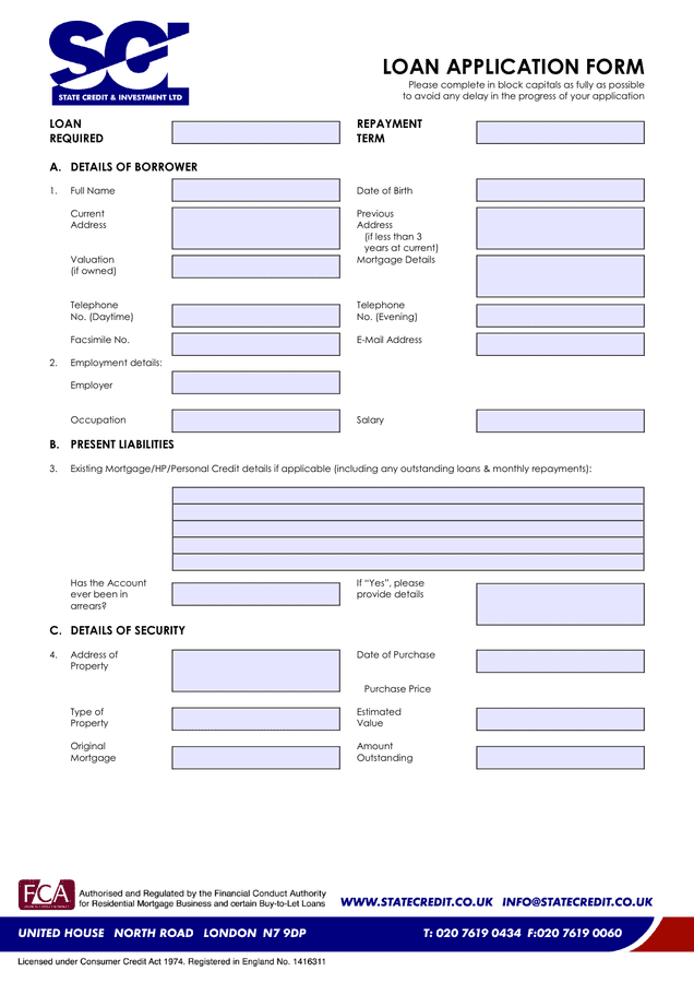 Printable Loan Application Form