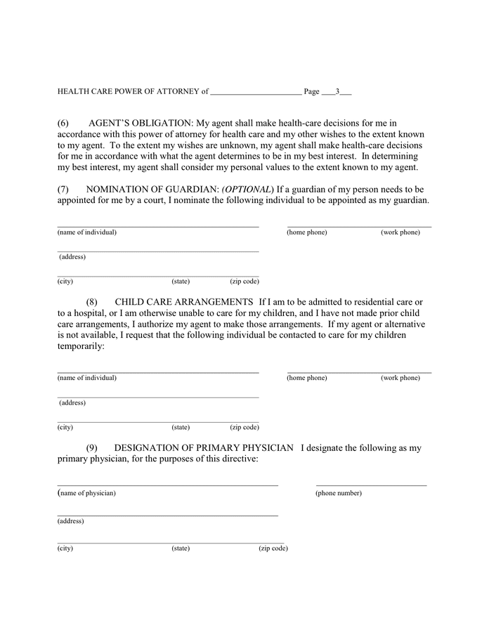 HEALTH CARE POWER OF ATTORNEY in Word and Pdf formats