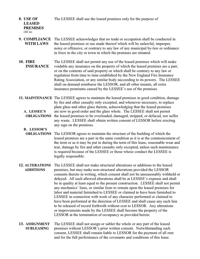 Agreement To Lease Standard Form