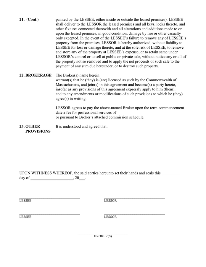 STANDARD FORM COMMERCIAL LEASE in Word and Pdf formats - page 6 of 6