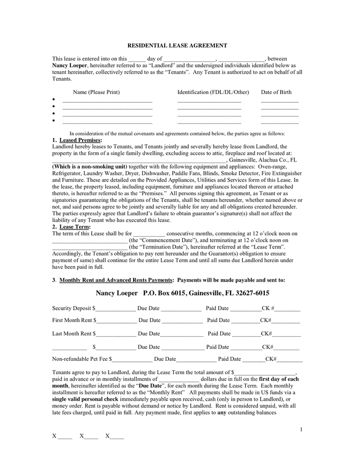 RESIDENTIAL LEASE Template in Word and Pdf formats
