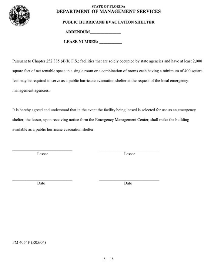 STANDARD Florida LEASE AGREEMENT in Word and Pdf formats page 18 of 22
