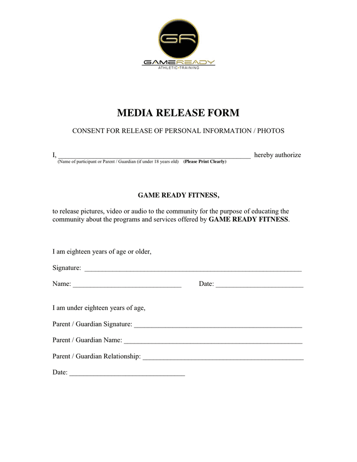 Media Release Form download free documents for PDF, Word and Excel