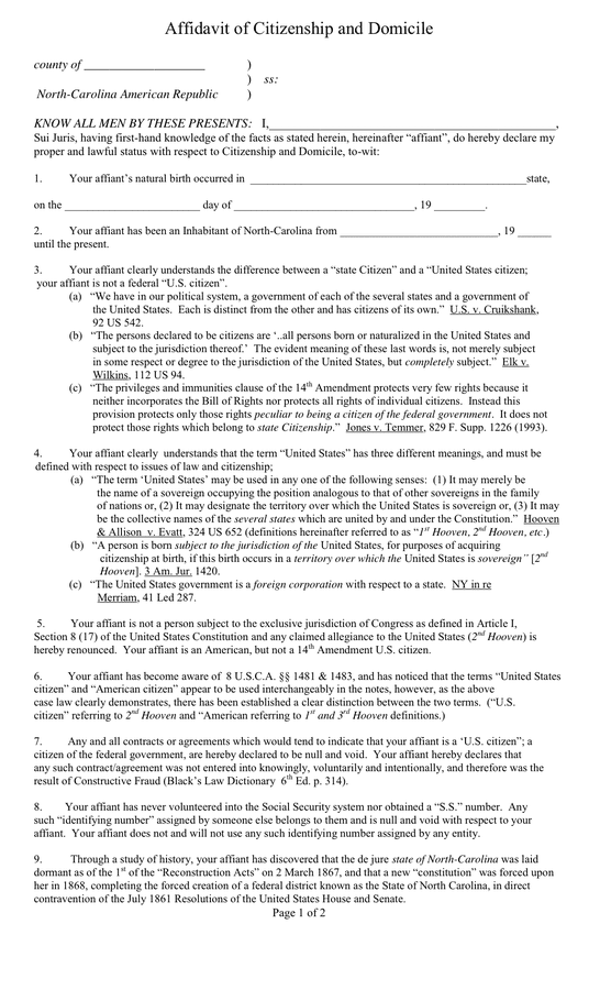 Affidavit of Citizenship and Domicile in Word and Pdf formats