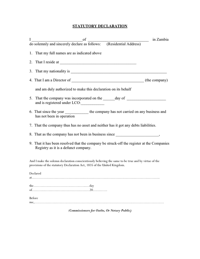 Free Download Png Statutory Declaration Form Word Format Printable