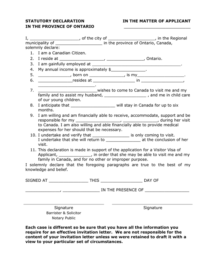 STATUTORY DECLARATION in Word and Pdf formats