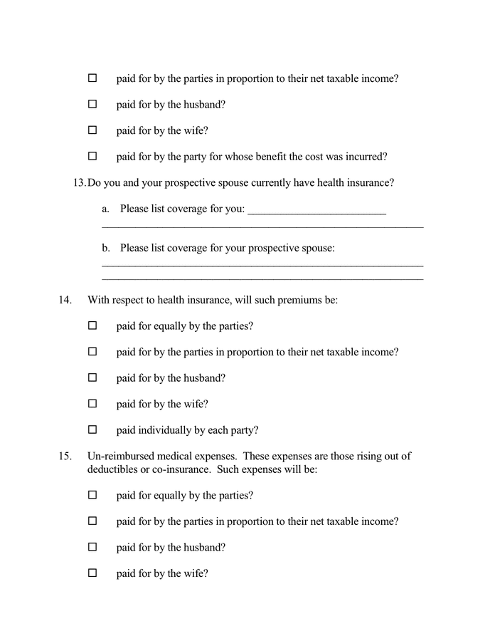 PRENUPTIAL AGREEMENT QUESTIONNAIRE in Word and Pdf formats - page 4 of 8