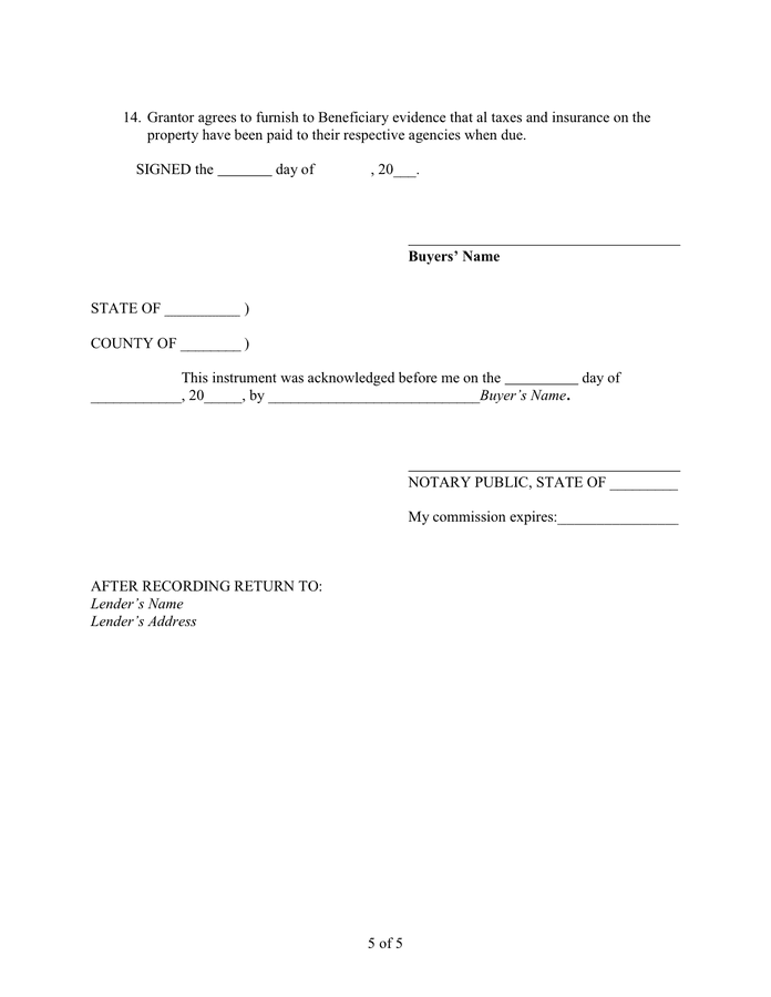 DEED OF TRUST in Word and Pdf formats - page 5 of 5