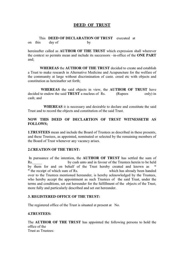 Deed Of Trust Template Free