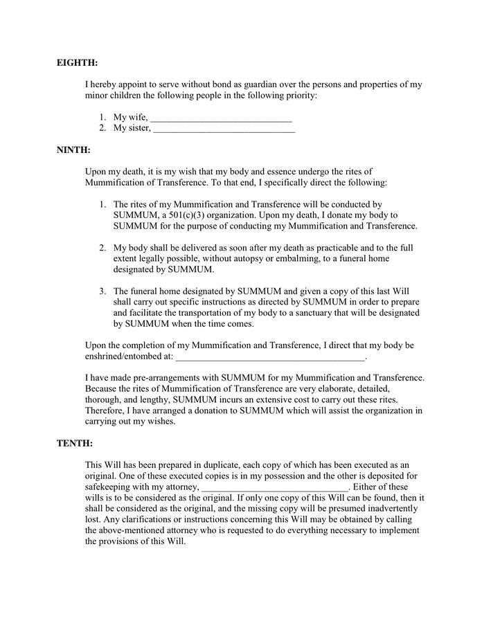 Last Will and Testament Sample in Word and Pdf formats - page 3 of 5