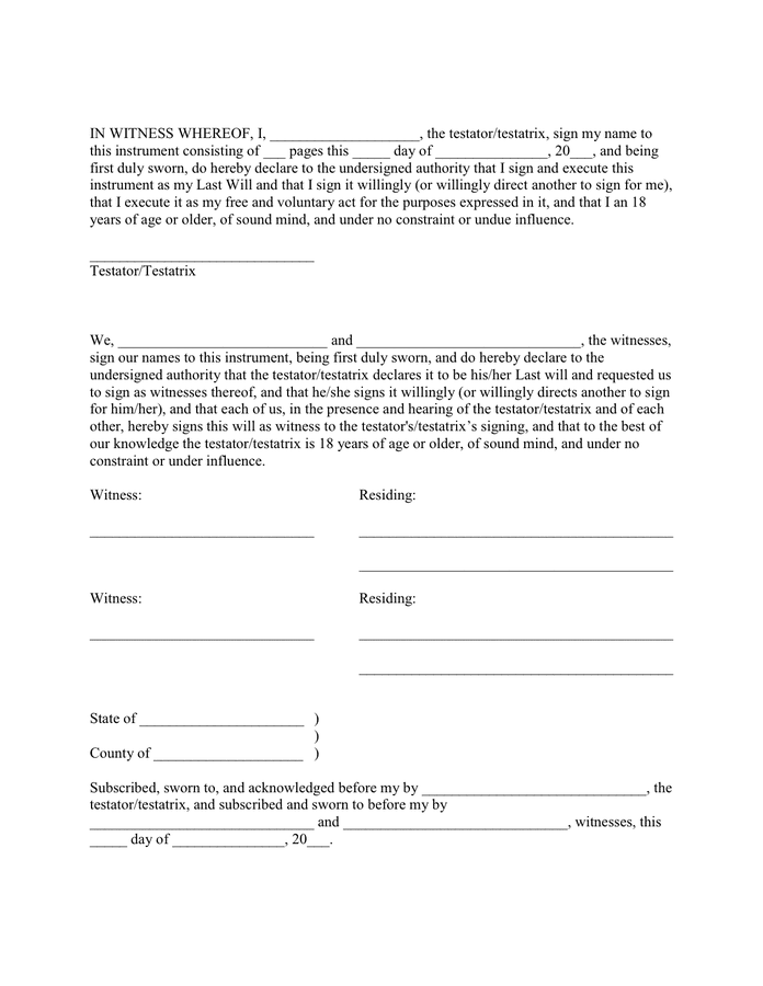 Last Will and Testament Sample in Word and Pdf formats page 4 of 5