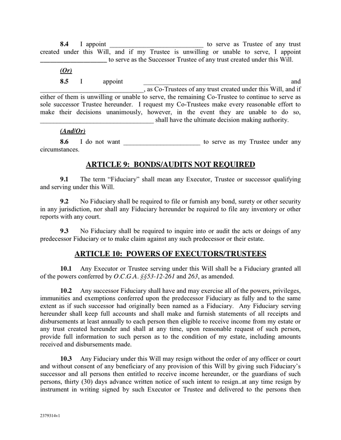 LAST WILL AND TESTAMENT in Word and Pdf formats - page 4 of 7