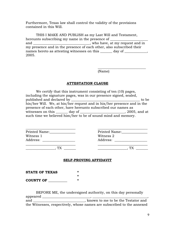 Last Will and Testament in Word and Pdf formats - page 9 of 10