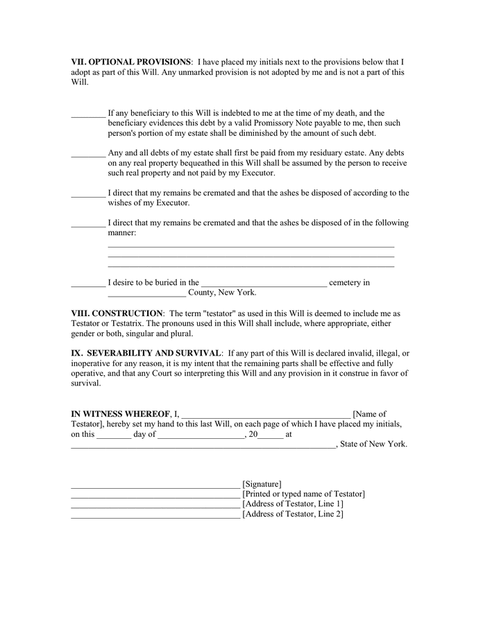 LAST WILL AND TESTAMENT in Word and Pdf formats - page 3 of 6