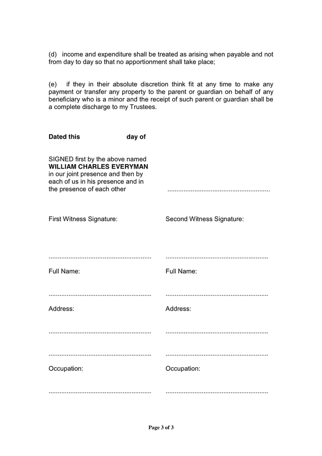 Last Will And Testament Word Template In Word And Pdf Formats Page 3 Of 3