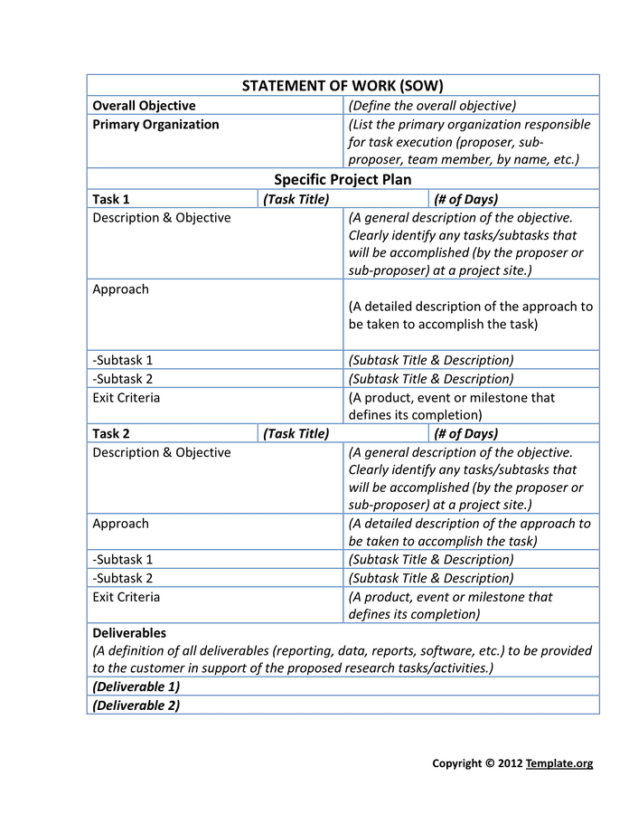 Statement of Work Template in Word and Pdf formats