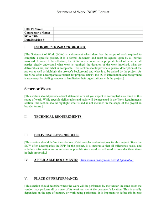 Statement Of Work In Pdf And Word Formats