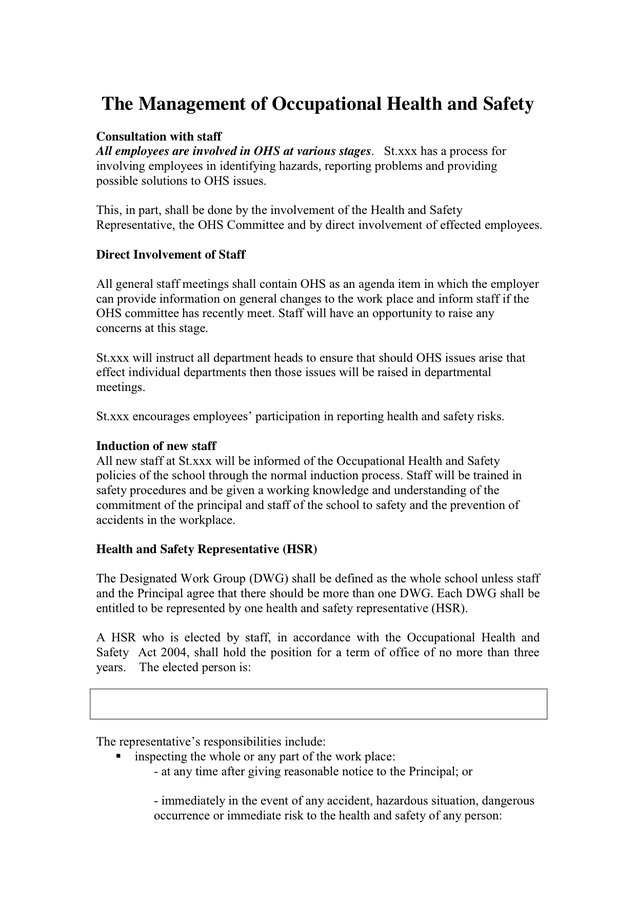 Health And Safety Policy Template Word