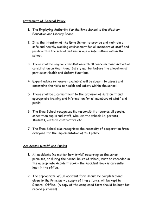 Health and Safety Policy in Word and Pdf formats - page 2 of 9