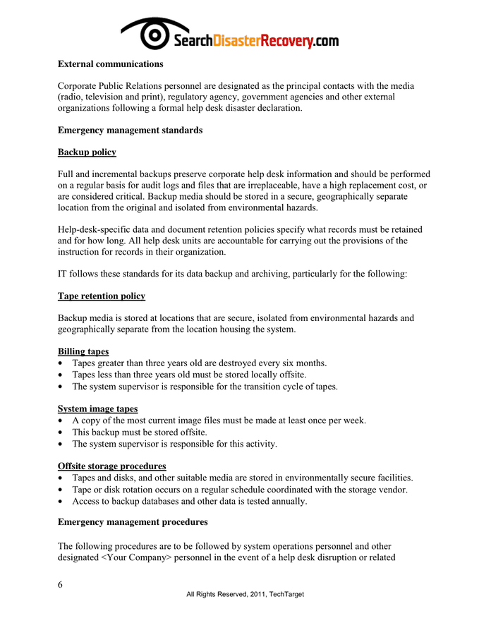 Disaster Recovery Plan Template in Word and Pdf formats - page 6 of 24