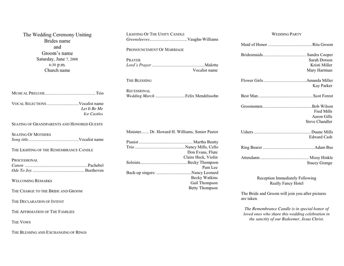 Wedding Program Template in Word and Pdf formats - page 3 of 3